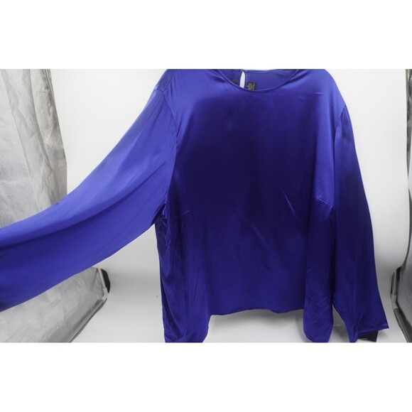 NWT Dana Buchman Blue 100% Silk Long Sleeves Blouse Office Classic Wear Size 24 - Picture 1 of 10